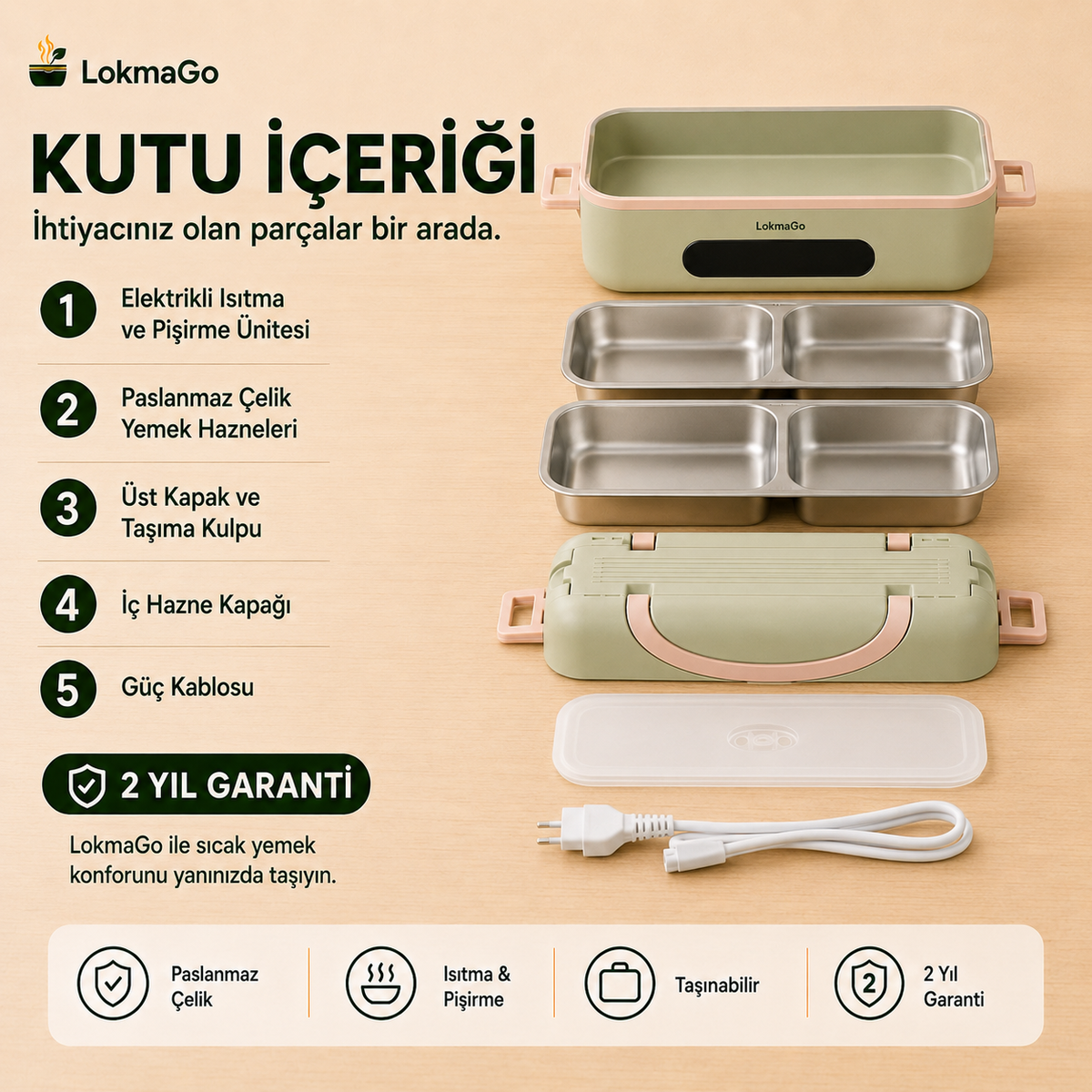 LokmaGO® Isıtıcılı Yemek Taşıma Kabı